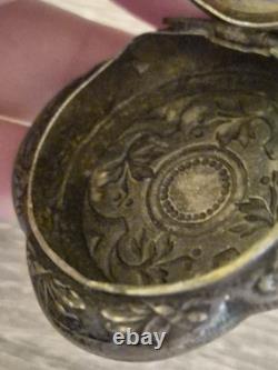 Art Nouveau French Silver Plated Mirror Locket Pendant, Pillbox Powderbox c. 1900