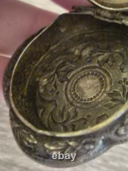 Art Nouveau French Silver Plated Mirror Locket Pendant, Pillbox Powderbox c. 1900