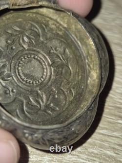 Art Nouveau French Silver Plated Mirror Locket Pendant, Pillbox Powderbox c. 1900