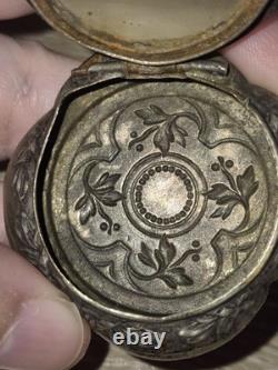 Art Nouveau French Silver Plated Mirror Locket Pendant, Pillbox Powderbox c. 1900