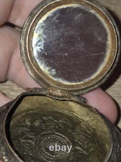 Art Nouveau French Silver Plated Mirror Locket Pendant, Pillbox Powderbox c. 1900
