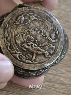 Art Nouveau French Silver Plated Mirror Locket Pendant, Pillbox Powderbox c. 1900