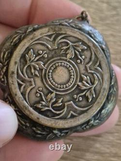 Art Nouveau French Silver Plated Mirror Locket Pendant, Pillbox Powderbox c. 1900