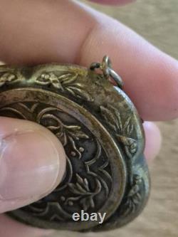 Art Nouveau French Silver Plated Mirror Locket Pendant, Pillbox Powderbox c. 1900