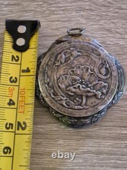 Art Nouveau French Silver Plated Mirror Locket Pendant, Pillbox Powderbox c. 1900