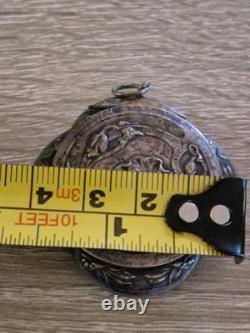 Art Nouveau French Silver Plated Mirror Locket Pendant, Pillbox Powderbox c. 1900