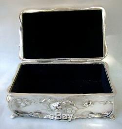 Art Nouveau Jenning Bros JB Silver Plate Nude Maiden Large Jewelry Box ca 1890