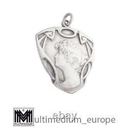 Art Nouveau Lady Silver Plated Antique Art New Silver Plated Pendant Lady