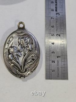 Art Nouveau Locket Iris White Metal Circa 1910 Part Of Chatelaine Chain