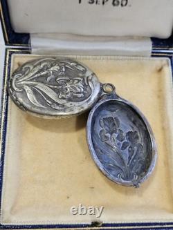 Art Nouveau Locket Iris White Metal Circa 1910 Part Of Chatelaine Chain