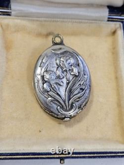 Art Nouveau Locket Iris White Metal Circa 1910 Part Of Chatelaine Chain