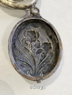 Art Nouveau Locket Iris White Metal Circa 1910 Part Of Chatelaine Chain