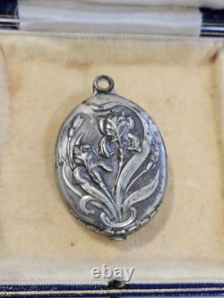 Art Nouveau Locket Iris White Metal Circa 1910 Part Of Chatelaine Chain