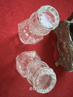 Art Nouveau Oil Vinegar Glass Curet Serving Set silver plated 19th-20th Century
