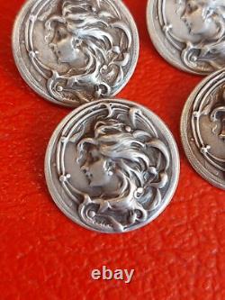 Art Nouveau Silver Plated Buttons Jugendstil Signed