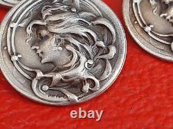 Art Nouveau Silver Plated Buttons Jugendstil Signed