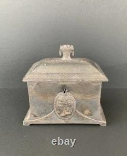 Art Nouveau Silver-Plated Jewelry Casket Box, Red Lined, c. 1910s-20s