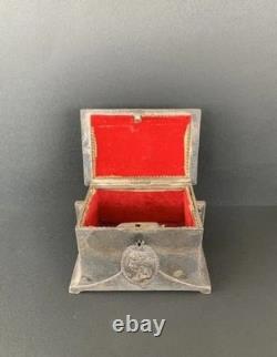 Art Nouveau Silver-Plated Jewelry Casket Box, Red Lined, c. 1910s-20s