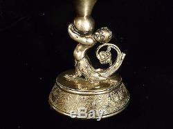 Art Nouveau Silver Plated Lily Pad Calling Card Tray Cherub Figural Stem 1905
