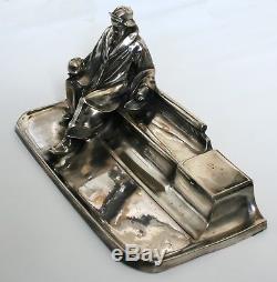 Art Nouveau Silver Plated Pewter Inkstand Desk Shakespeare Theme German