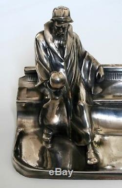Art Nouveau Silver Plated Pewter Inkstand Desk Shakespeare Theme German