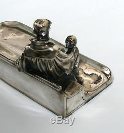 Art Nouveau Silver Plated Pewter Inkstand Desk Shakespeare Theme German