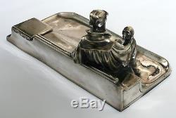 Art Nouveau Silver Plated Pewter Inkstand Desk Shakespeare Theme German