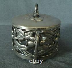 Art Nouveau WMF Silver Plated Sugar Bowl Cherry with glass