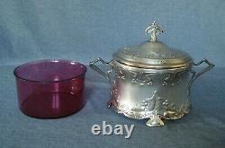 Art Nouveau WMF Silver Plated Sugar Bowl with glass