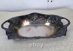 Art Nouveau Wiskemann Belgium Silver Plated Tray Serving Basket Flowers Handles