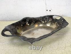 Art Nouveau Wiskemann Belgium Silver Plated Tray Serving Basket Flowers Handles