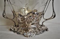 Art Nouveau glas and silver plate punch bowl. France