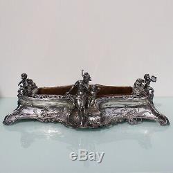 Art Nouveau large silver plated lady cherub centerpiece by Argentor or WMF