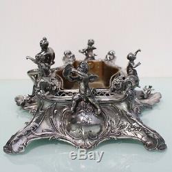 Art Nouveau large silver plated lady cherub centerpiece by Argentor or WMF