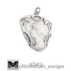 Art Nouveau pendant lady silver plated antique Art Nouveau silver plated pendant Lady