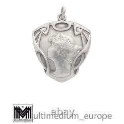 Art Nouveau pendant lady silver plated antique Art Nouveau silver plated pendant Lady