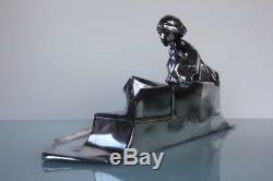 Art Nouveau silver plated inkwell with lady sitting on the edge by Kayser