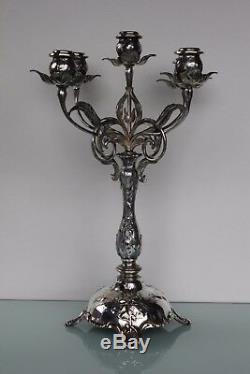 Art Nouveau silver plated pair of floral candle holders by WMF