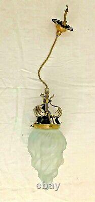 Arts And Crafts Art Nouveau Silver Plate And Brass Pendant Hanging Lamp