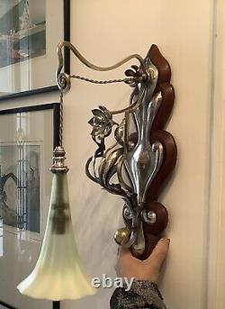 Arts & Crafts Art Nouveau Brass And Silver Plated Copper Large Wall Light
