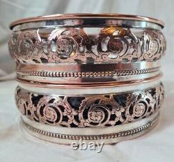 Arts & Crafts Pair Of Copper and Silver Plated Decanter Stands or Coasters c1880