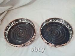 Arts & Crafts Pair Of Copper and Silver Plated Decanter Stands or Coasters c1880