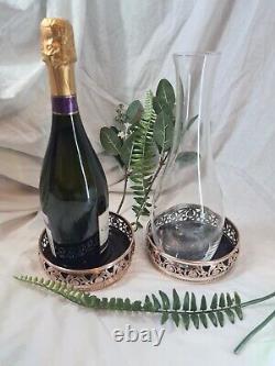 Arts & Crafts Pair Of Copper and Silver Plated Decanter Stands or Coasters c1880