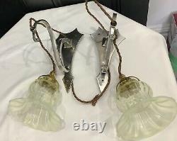 Arts & crafts Nouveau Pair Silver Plated Wall Lights With Opalescent Shades GEC