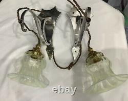 Arts & crafts Nouveau Pair Silver Plated Wall Lights With Opalescent Shades GEC