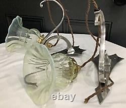 Arts & crafts Nouveau Pair Silver Plated Wall Lights With Opalescent Shades GEC