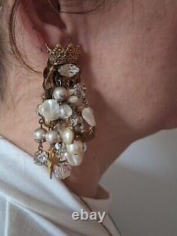 Askew of London Crown Gold plate Freshwater Pearl&crystal drop clip on earrings