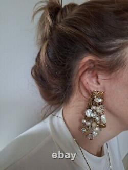 Askew of London Crown Gold plate Freshwater Pearl&crystal drop clip on earrings