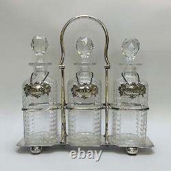 Attractive Silver Plate Three Decanter Tantalus By Walker & Hall