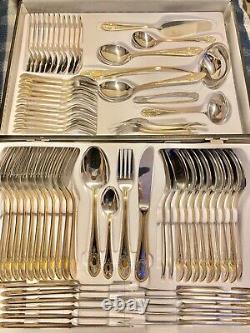 BESTECKE CUTLERY 70 Pieces TOSCANA 24k Gold Plated SILVER CASE Vintage